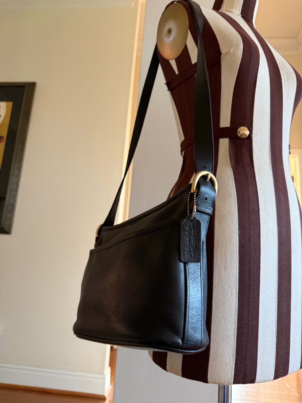 Vtg Coach 4143 Worth Crossbody Black Glove-Tan Leather Bag USA Made